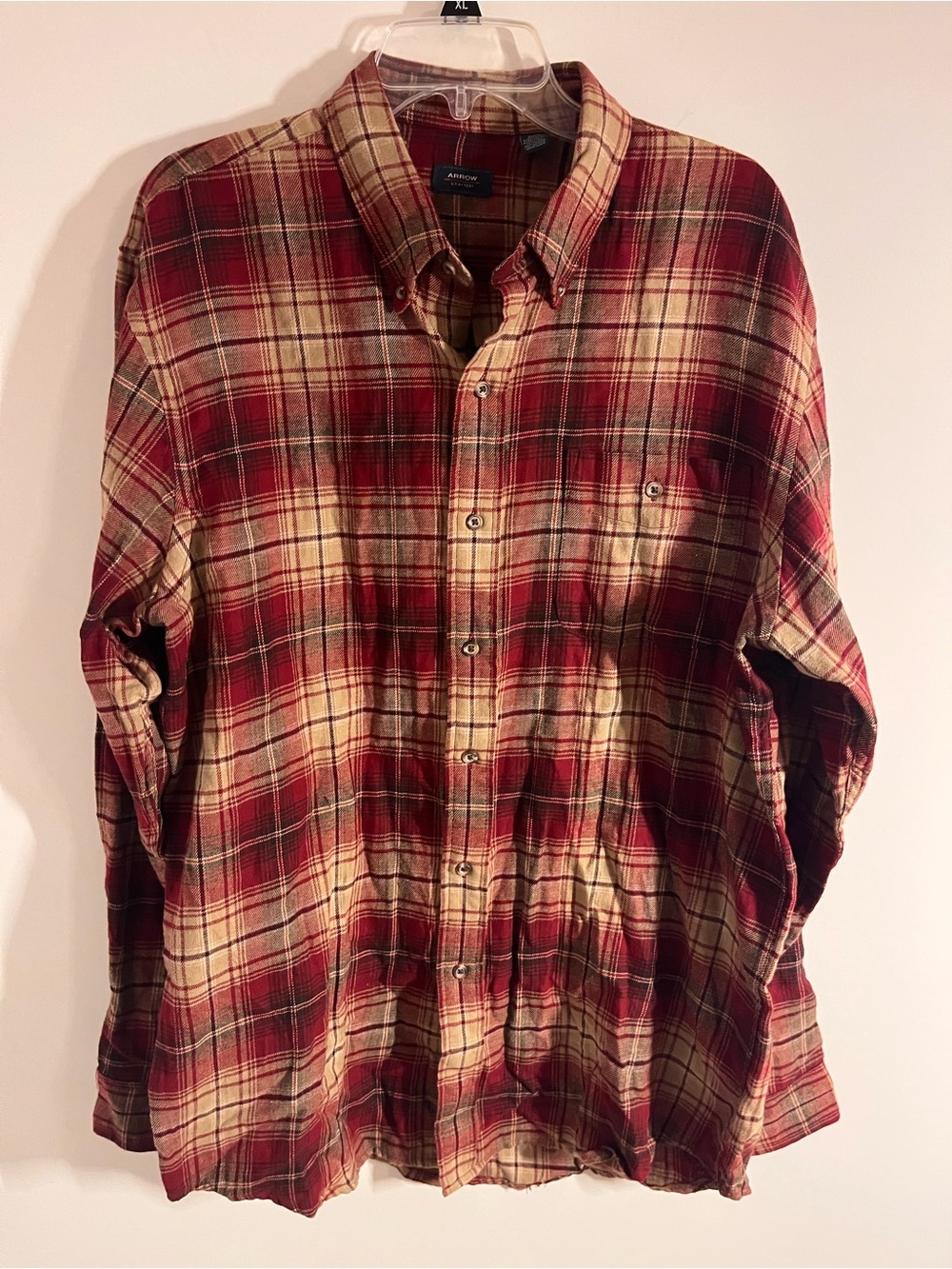 Arrow Men's Red and Cream Plaid Button-Down Shirt